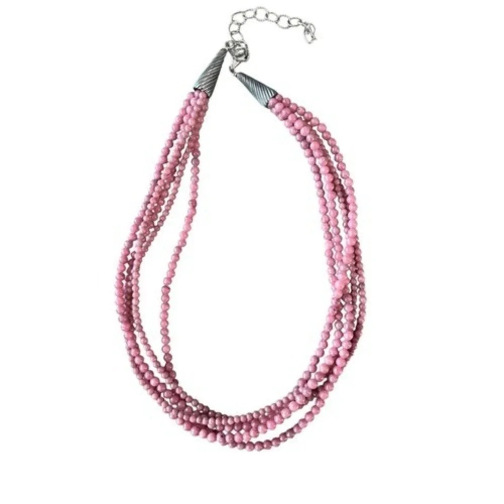 Carolyn Pollack Pink Dolomite 5‎ Strand Sterling Silver Necklace J266602 NEW